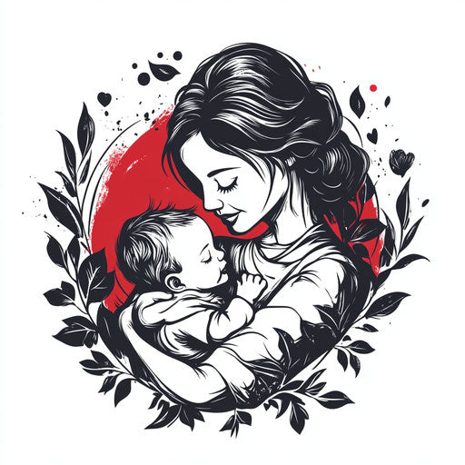 Beautiful flat tattoo sketch of mama holding baby lovingly