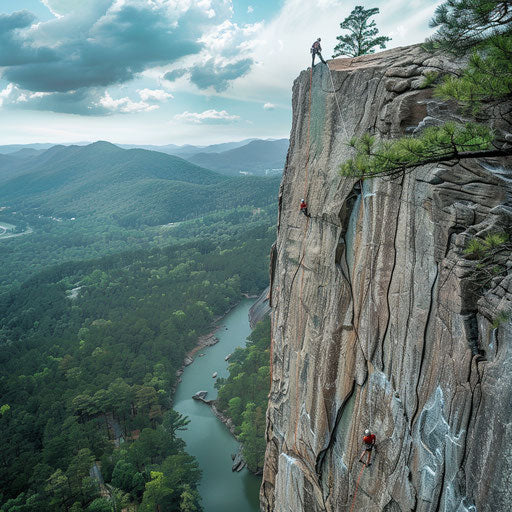 Climbing on Yonah Mountain cliffs, Georgia