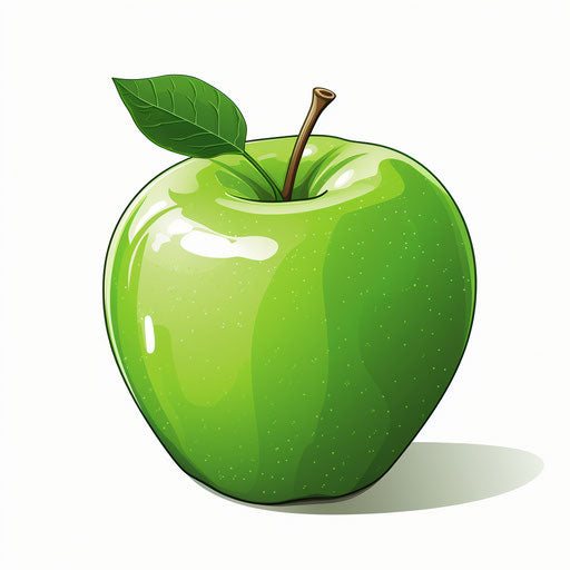 Green apple clipart in the style of Chiaroscuro Art, on a white background