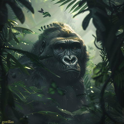 Serene beauty of gorillas in misty jungle