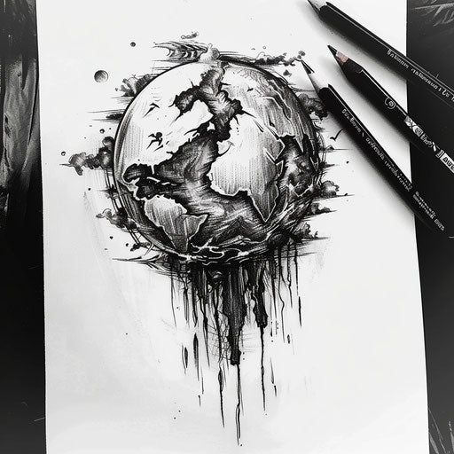 High-contrast flat tattoo sketch of Earth