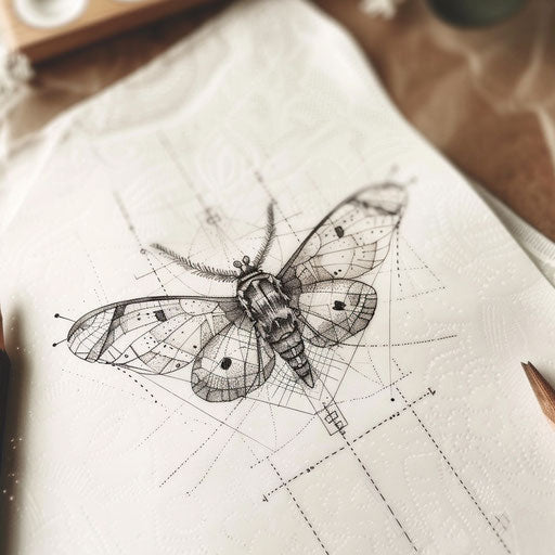 Geometric patterned death moth tattoo illustration