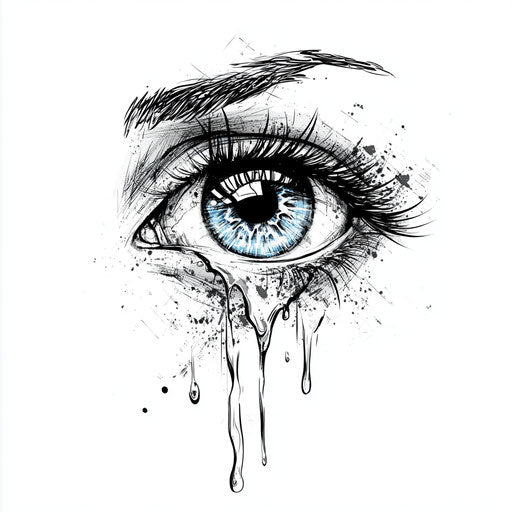 Flat tattoo sketch for men with realistic eye shedding tear