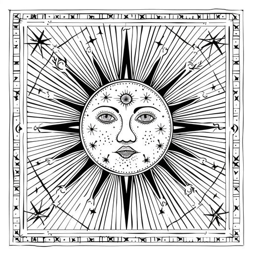 Stylized sun with geometric shapes and bold lines