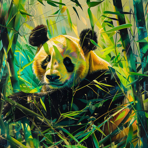 Giant panda in a vibrant bamboo thicket
