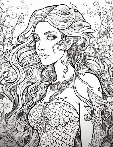 Step coloring beautiful mermaid, ornamental abstraction style, high detail, magewave art, maranao, mesmerizing colorscapes