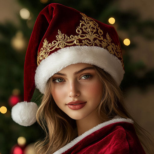 Velvet Santa hat with gold embroidery