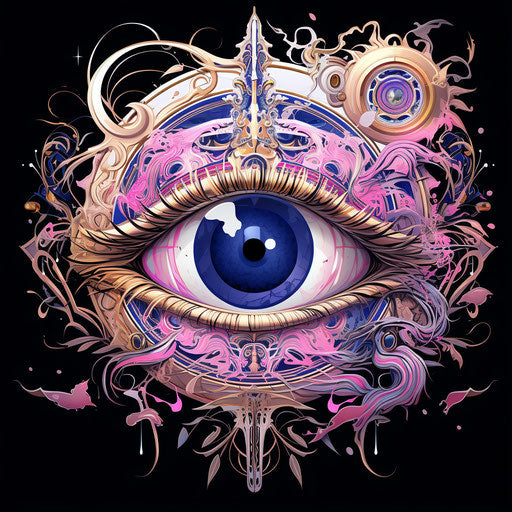 Divinity eye design in light gray and dark blue, anime style