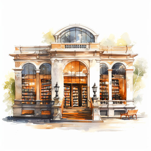 Library clipart in Oil painting style