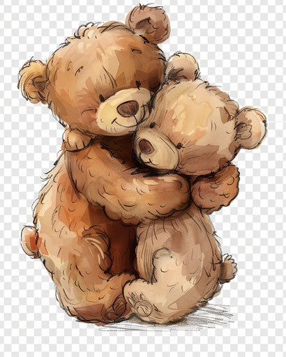 Two brown teddy bears embracing, HD PNG download