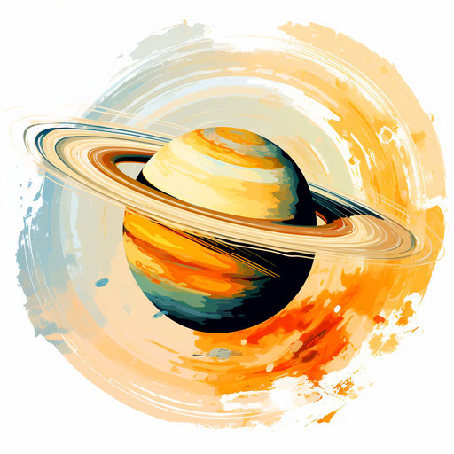 Saturn illustration in the Impressionistic Art style, on white background