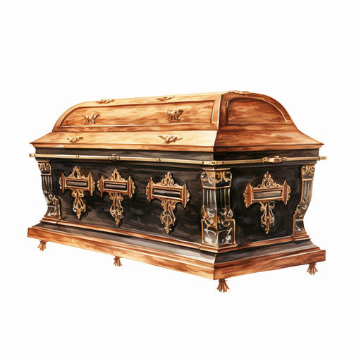 Coffin clipart in the style of Oil painting, on a white background