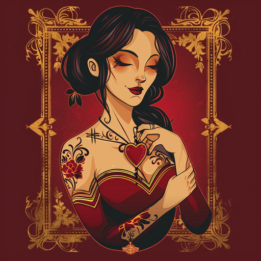 Flat tattoo sketch of Venus holding a heart-shaped pendant