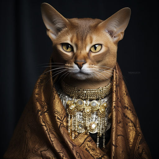 Abyssinian cat dressed as a woman