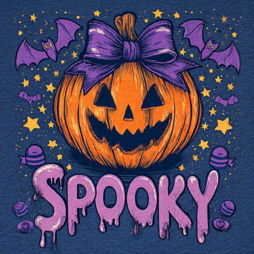Cheerful Pumpkin with Bats and Dazzling Stars