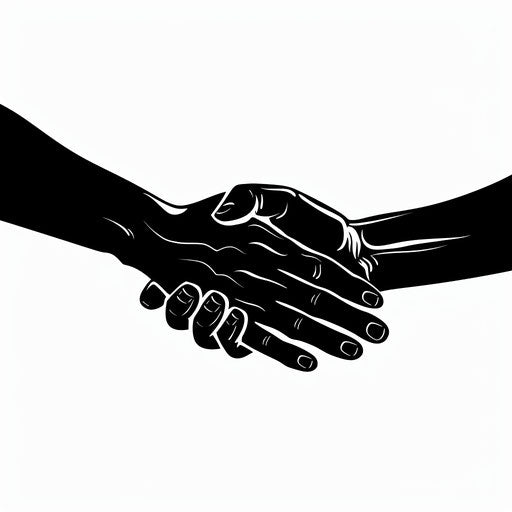 Minimalist black and white tattoo sketch of joined hands