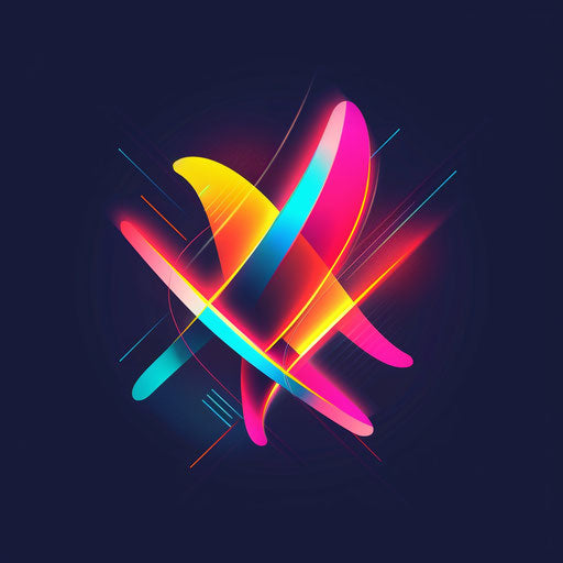 Neon logo with dynamic shapes and bright colors