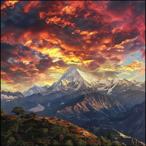 Nanda Devi under vibrant skies, in the style of Trey Ratcliff
