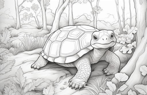 A turtle in the forest, coloring page
