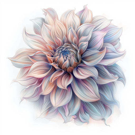 Ethereal dahlia tattoo sketch with soft pastel colors