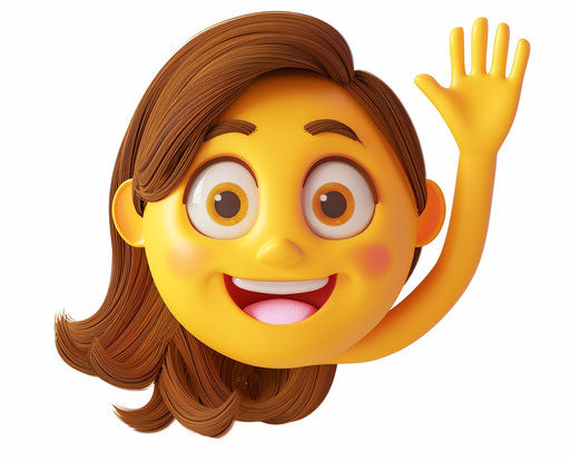 Cheerful female smiley face waving happily, clipart on white background 31:25