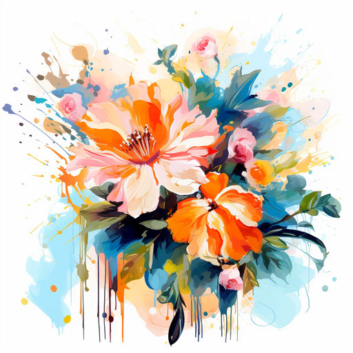Floral clipart in the style of Impressionistic Art, on a white background