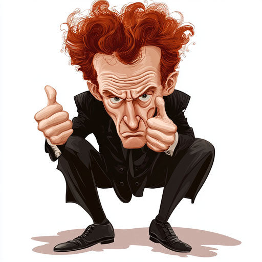 Humorous caricature of Søren Kierkegaard with human traits