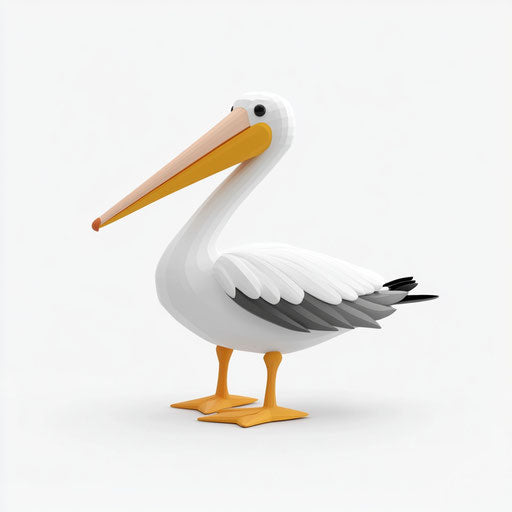 3D pelican on flat white background, isolated clipart