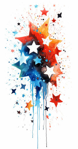 Stars with colorful paint splatters, gothic black and white style