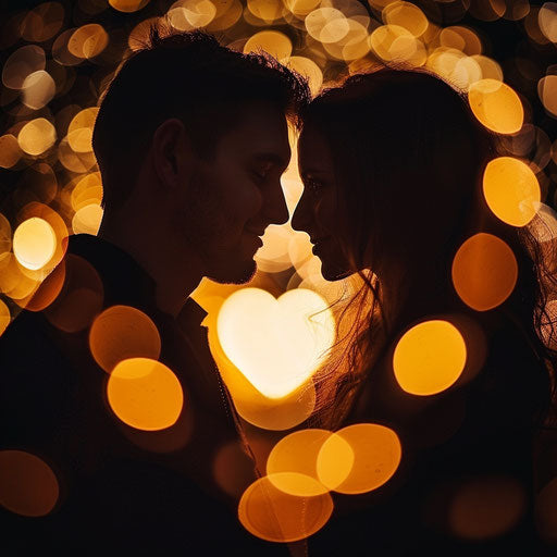 Heart-shaped light with couple's faces