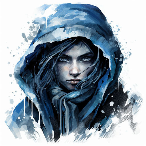 Cold imagery in the style of Chiaroscuro Art, on white backdrop