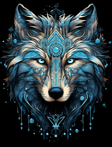 Wolf with pattern on the face, ornate design playfully detailed wildlife