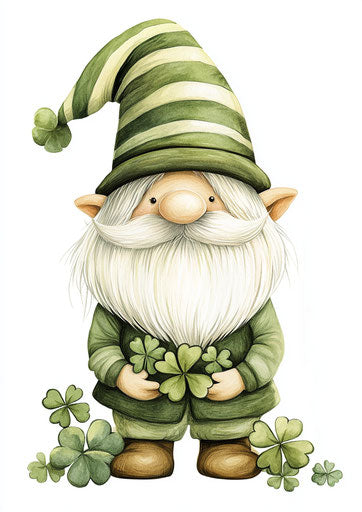 Charming gnome with Irish hat and clovers