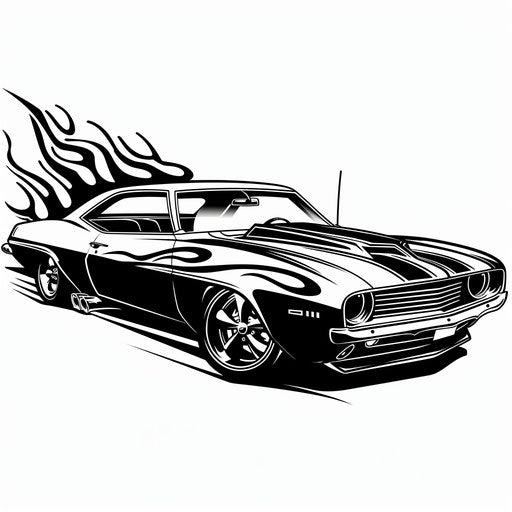 Muscle car tattoo sketch with tribal designs