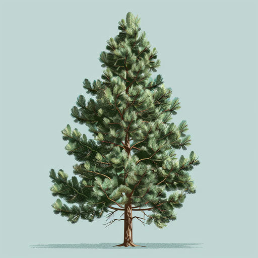 Pine tree clipart with flat brown-blue background, realistic