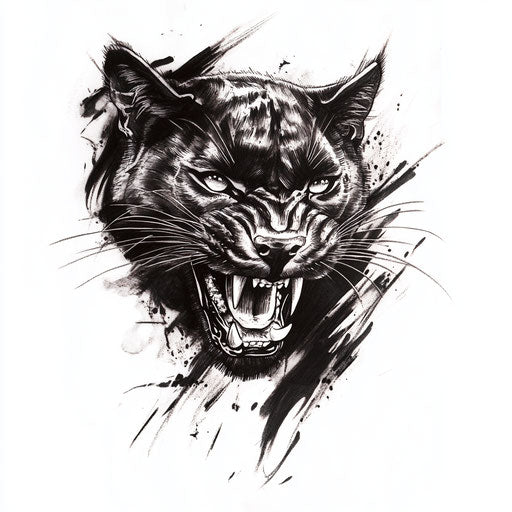 Flat tattoo sketch of fierce black panther in mafia theme