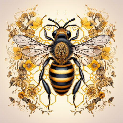 Detailed drawing of a yellow and black bee
