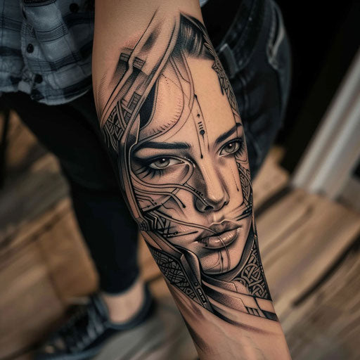 Forearm tattoos for women with futuristic designs