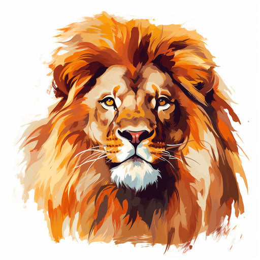 Lion head in Oil painting style on white background
