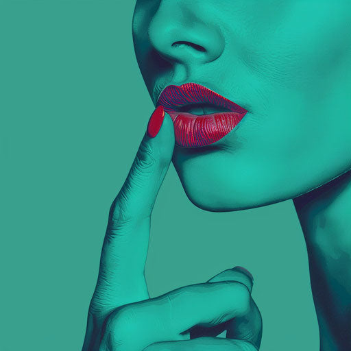 Realistic shhh clipart with flat teal background