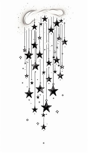 Black and white stars hanging on white background, anime tattoo