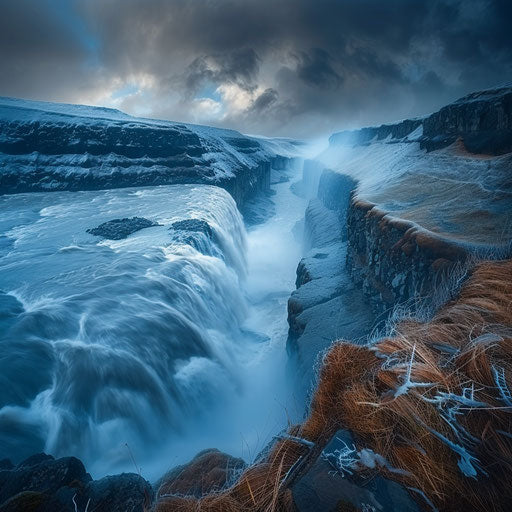 Gullfoss Falls, Iceland, high detail, Erez Marom style