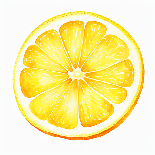 Lemon slice clipart in Oil painting style on white background