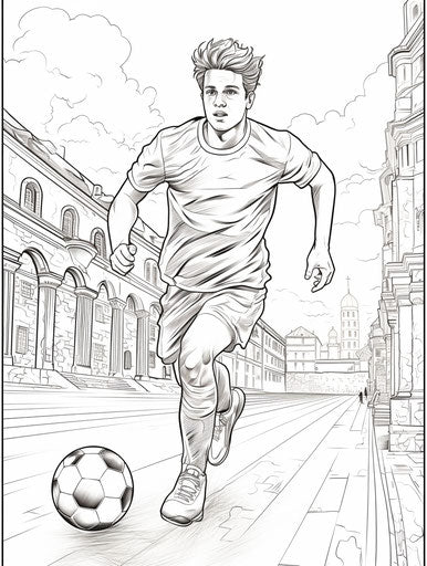 Coloring pages of kids soccer player