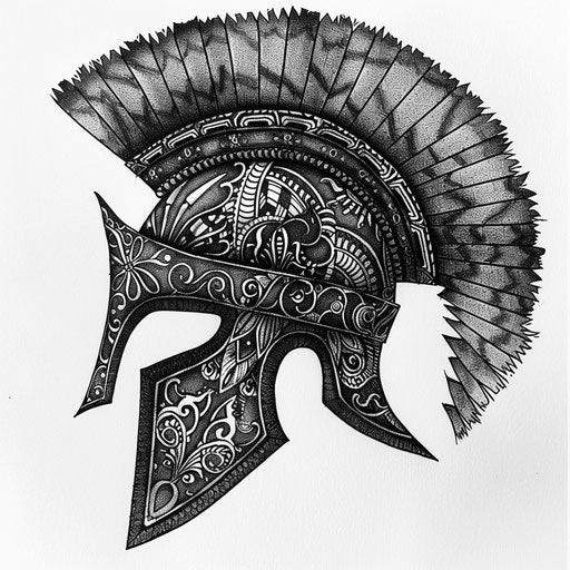 Intricate mandala merging into Spartan helmet silhouette