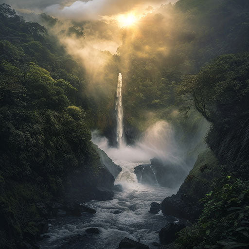 La Fortuna Waterfall with powerful flow and moody ambiance