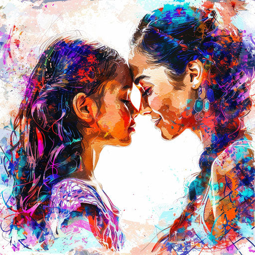 Realistic mother and daughter clipart on flat white background