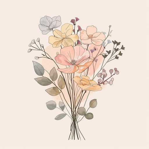 Stylish flat tattoo sketch of a delicate bouquet
