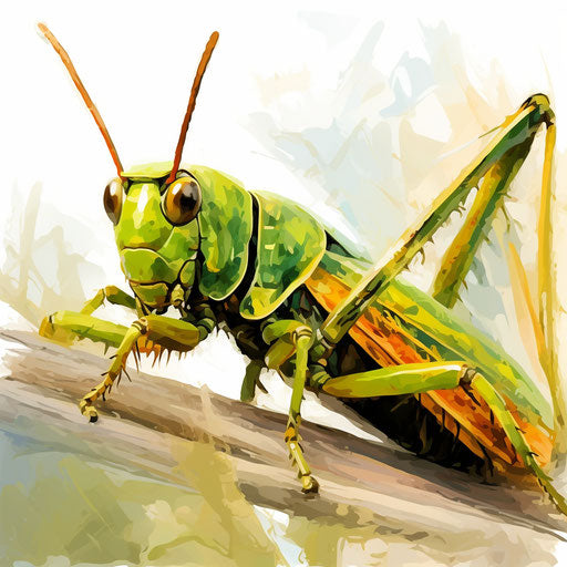 Grasshopper illustration in the style of Impressionistic Art, on white background