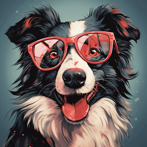 Border collie dog with glasses, graphic design-inspired